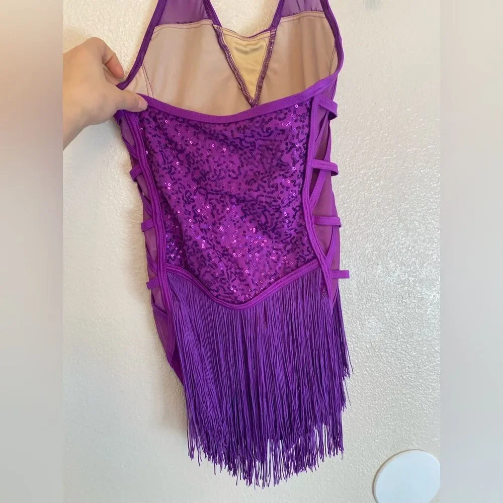 WEISSMAN Dance purple sequin fringe Costume Sequin Fringe Halter Dress D11806 SA